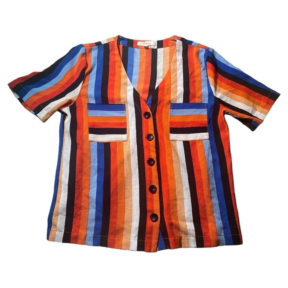 Takara Button Front Shirt Stripes Multi Color Blouse Top. - Picture 3 of 4